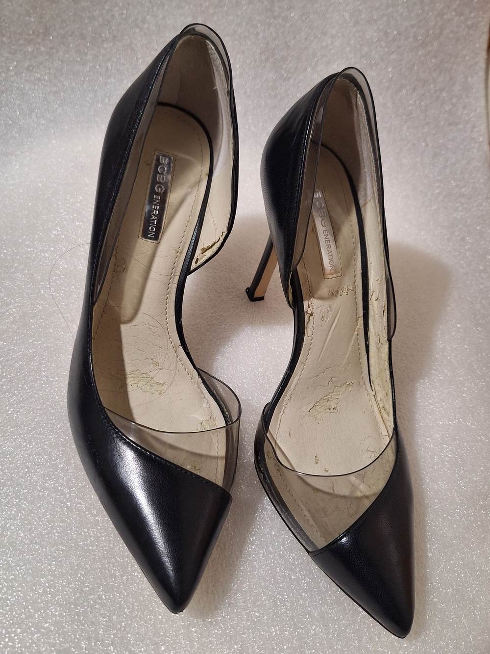 BCBGeneration Black Pointed Toe Clear Panel Pumps